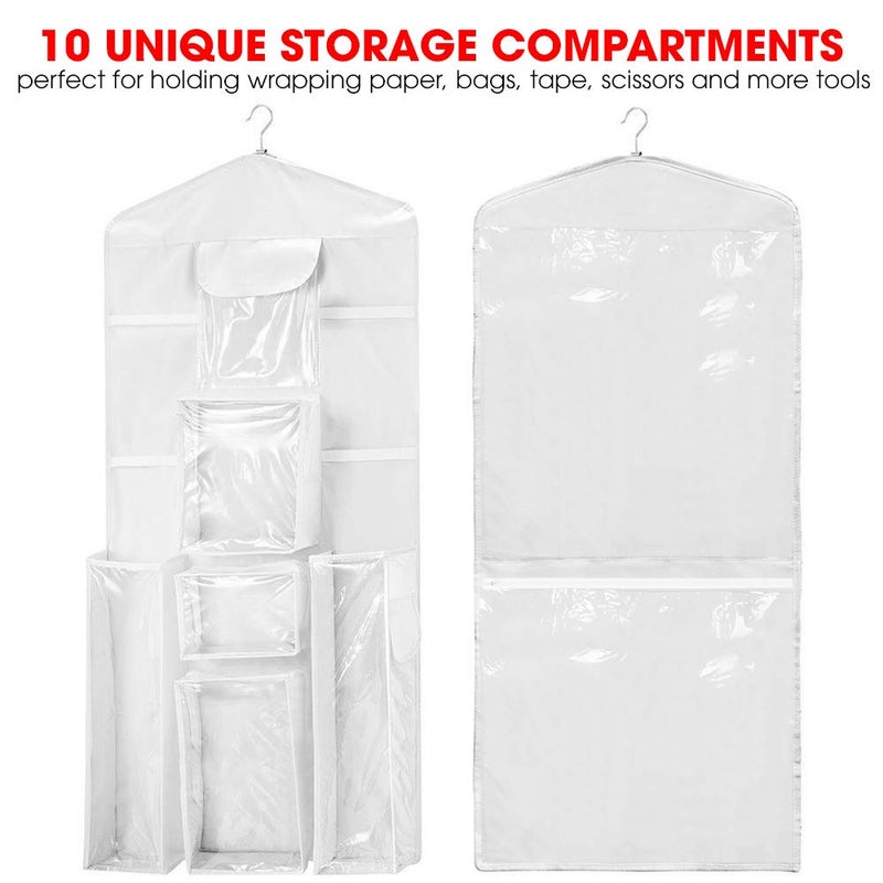 Primode Wrapping Paper Storage Hanging Over the Door Gift Wrap Organizer Double Sided Front and Back Pockets Store Gift Wrap Gift Bags Ribbon Bows Accessories 40â€x17â€ Fits Long 40 Inch Rolls (White) - Image 2